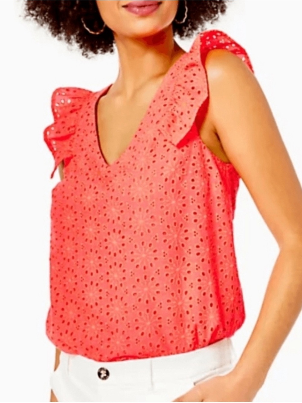 Lilly Pulitzer Lina Lace Eyelet in Spicy Coral Top Size XS
